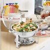 image:imageVEVOR Chafing Dish Buffet Set 5 Qt 4 Pack Stainless Steel Chafer with 4 Full Size Pan Round Catering Warmer Server with Glass Lid Water Pan Folding Stand Fuel Holder for Wedding Banquet GoldSilver