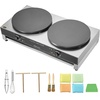 image:imageVEVOR Electric Crepe Maker 16Inch Commercial Crepe Machine 1700W Flat Plate Crepe Griddle Nonstick Stainless Steel Pancake Making Machine Desktop Circular Cereals Pancake Stove with Temp Control16 inch Double  3400 W
