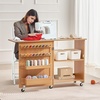 image:imageVEVOR Folding Sewing Table Multipurpose Sewing Machine Table with Compact Design Wheels Shelves Storage Trays Wooden Pegs and Magnetic Doors Sewing Desk Cabinet for Sewing Machine WhiteBrown wo Cabinet
