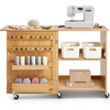 image:imageVEVOR Folding Sewing Table Multipurpose Sewing Machine Table with Compact Design Wheels Shelves Storage Trays Wooden Pegs and Magnetic Doors Sewing Desk Cabinet for Sewing Machine WhiteBrown wo Cabinet