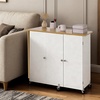 image:imageVEVOR Folding Sewing Table Multipurpose Sewing Machine Table with Compact Design Wheels Shelves Storage Trays Wooden Pegs and Magnetic Doors Sewing Desk Cabinet for Sewing Machine WhiteNatural White w Cabinet