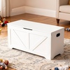 image:imageVEVOR Kids Storage Bench Wooden Toy Box Chest Large Storage Cabinet with Safety Hinge Toddlers Retro Storage Bench for Playroom Living Room or Entryway 297 x 153 x 189 in Easy Assembly BrownWhite