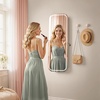 image:imageVEVOR LED Mirror Jewelry Cabinet 425inch Tall FullLength Mirror with Storage Wall MountOver the Door Jewelry Armoire Organizer with Lights Rounded Design Lockable Door with 2 Keys WhiteWhite with LED