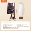 image:imageVEVOR LED Mirror Jewelry Cabinet 425inch Tall FullLength Mirror with Storage Wall MountOver the Door Jewelry Armoire Organizer with Lights Rounded Design Lockable Door with 2 Keys WhiteBrown