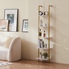 image:imageVEVOR Ladder Shelf 5Tier Bookshelf 156x118in Open WallMounted Ladder Shelf with Metal FrameStorage Rack Sundries Holder for Kitchen Bedroom Bathroom Living Room Gold WhiteGold