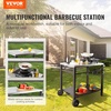 image:imageVEVOR Outdoor Grill Dining Cart with DoubleShelf BBQ Movable Food Prep Table Multifunctional Foldable Iron Table Top Portable Modular Carts for Pizza Oven Worktable with 2 Wheels Carry HandleStainless Steel Table Top