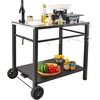 image:imageVEVOR Outdoor Grill Dining Cart with DoubleShelf BBQ Movable Food Prep Table Multifunctional Foldable Iron Table Top Portable Modular Carts for Pizza Oven Worktable with 2 Wheels Carry HandleIron Table Top