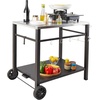 image:imageVEVOR Outdoor Grill Dining Cart with DoubleShelf BBQ Movable Food Prep Table Multifunctional Foldable Iron Table Top Portable Modular Carts for Pizza Oven Worktable with 2 Wheels Carry HandleStainless Steel Table Top