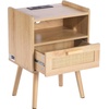 image:imageVEVOR Rattan Nightstand Boho Bedside Table with Drawer Open Shelf End Table Wooden Nightstand with Solid Wood Legs Rattan Side Table with Charging Station for Bedroom1 Drawer with Open Shelf