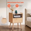 image:imageVEVOR Rattan Nightstand Boho Bedside Table with Drawer Open Shelf End Table Wooden Nightstand with Solid Wood Legs Rattan Side Table with Charging Station for Bedroom1 Drawer with Open Shelf