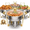 image:imageVEVOR Chafing Dish Buffet Set 5 Qt 4 Pack Stainless Steel Chafer with 4 Full Size Pan Round Catering Warmer Server with Glass Lid Water Pan Folding Stand Fuel Holder for Wedding Banquet GoldGold
