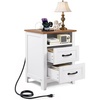 image:imageVEVOR Farmhouse Nightstand Set of 2 18 Wide Bedside Table with Charging Station Rustic End Table with 2 Drawers Storage Shelf USBTypeC Port 65ft Cord Bed Side Table for BedroomWhite amp BrownWhite