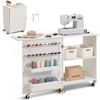 image:imageVEVOR Folding Sewing Table Multipurpose Sewing Machine Table with Compact Design Wheels Shelves Storage Trays Wooden Pegs and Magnetic Doors Sewing Desk Cabinet for Sewing Machine WhiteWhite wo Cabinet