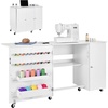 image:imageVEVOR Folding Sewing Table Multipurpose Sewing Machine Table with Compact Design Wheels Shelves Storage Trays Wooden Pegs and Magnetic Doors Sewing Desk Cabinet for Sewing Machine WhiteWhite w Cabinet