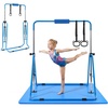image:imageVEVOR Gymnastic Bars for Kids 140 lbs Capacity Folding Training Kip Bar with Mat 5 Adjustable Height Gymnastic Horizontal Bar Home Training Equipment for Indoor Outdoor Easy AssembleBlue Mat