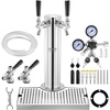 image:imageVEVOR Kegerator Tower Kit Dual Taps Beer Conversion Kit Stainless Steel Keg Beer Tower Dispenser with Dual Gauge CGA320 Regulator amp DSystem Keg Coupler Beer Drip Tray for Party HomeDual Taps