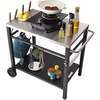 image:imageVEVOR Outdoor Grill Dining Cart with DoubleShelf BBQ Movable Food Prep Table Multifunctional Foldable Iron Table Top Portable Modular Carts for Pizza Oven Worktable with 2 Wheels Carry HandleStainless Steel Table Top