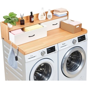 image:imageVEVOR 2 Drawers Washer Dryer Countertop with Shelf 54 x 27 Wooden Laundry Countertop with 2 Hooks amp Splicing Panels Washer and Dryer Topper Laundry Room Organization and Storage BlackNatural
