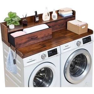 image:imageVEVOR 2 Drawers Washer Dryer Countertop with Shelf 54 x 27 Wooden Laundry Countertop with 2 Hooks amp Splicing Panels Washer and Dryer Topper Laundry Room Organization and Storage BlackBrown