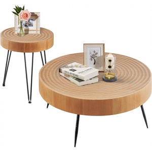 image:imageVEVOR 2 Pieces Round Coffee Tables Sets 313 in Industrial Living Room Table with 1 End Side Table Easy Assembly Coffee and End Tables Sets with Metal Legs for Office Living Room and Apartment