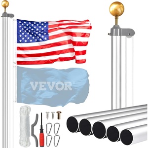 image:imageVEVOR 20FT Sectional Flagpole Kit Heavy Duty Aluminum Alloy in Ground Poles for Outside 3 Display Modes with 3x5 American Flag Professional Accessories SilverSilver