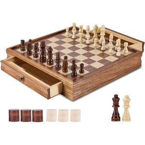 image:imageVEVOR 3in1 Chess Checkers Backgammon Table Set 18 Inch Premium Wooden Chess Table Deluxe Combo Game Table Furniture Set Chess Set Board Game Gift for Family Board GamesBrown