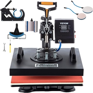 image:imageVEVOR 8 in 1 Heat Press Machine 15x15 Inch 360 Swing Away Tshirt Press Digital Professional Sublimation Heat Transfer for T Shirts Hat Cap Mug PlateBlack  Red