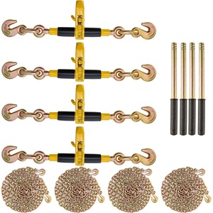 image:imageVEVOR Chain Load Binder 516 Tie Down Kit w 7100LBS Working Load Capacity and Two Grab Hooks Includes 4 Ratchet Binders  4 21 Grade 80 Chains Transport Load Package for Hauling Towing4P 20ft