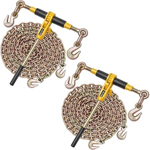 image:imageVEVOR Chain Load Binder 516 Tie Down Kit w 7100LBS Working Load Capacity and Two Grab Hooks Includes 4 Ratchet Binders  4 21 Grade 80 Chains Transport Load Package for Hauling Towing2P 10ft