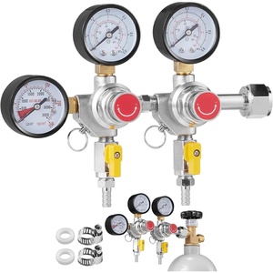 image:imageVEVOR Double Gauge Regulator CO2 Regulator Gauge with 060PSI Heavy Duty CO2 Gauge Gas System Draft Beer Regulator with Check Valve Adjustable Pressure Regulator for Draft Beer Homebrew CGA320Triple Gauge Regulator
