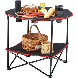 image:imageVEVOR Folding Camping Table Portable Roll Up Side Tables Lightweight Aluminum Beach Table for Outdoor BBQ Tailgating Picnic Travel 47 inchBlackRed