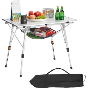 image:imageVEVOR Folding Camping Table Portable Roll Up Side Tables Lightweight Aluminum Beach Table for Outdoor BBQ Tailgating Picnic Travel 47 inchBlackSilver