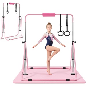 image:imageVEVOR Gymnastic Bars for Kids 140 lbs Capacity Folding Training Kip Bar with Mat 5 Adjustable Height Gymnastic Horizontal Bar Home Training Equipment for Indoor Outdoor Easy AssemblePink Mat