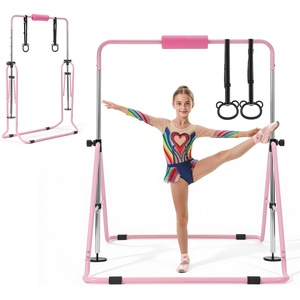 image:imageVEVOR Gymnastic Bars for Kids 140 lbs Capacity Folding Training Kip Bar with Mat 5 Adjustable Height Gymnastic Horizontal Bar Home Training Equipment for Indoor Outdoor Easy AssemblePink