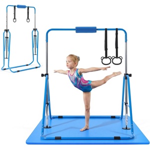 image:imageVEVOR Gymnastic Bars for Kids 140 lbs Capacity Folding Training Kip Bar with Mat 5 Adjustable Height Gymnastic Horizontal Bar Home Training Equipment for Indoor Outdoor Easy AssembleBlue Mat