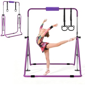 image:imageVEVOR Gymnastic Bars for Kids 140 lbs Capacity Folding Training Kip Bar with Mat 5 Adjustable Height Gymnastic Horizontal Bar Home Training Equipment for Indoor Outdoor Easy AssemblePurple
