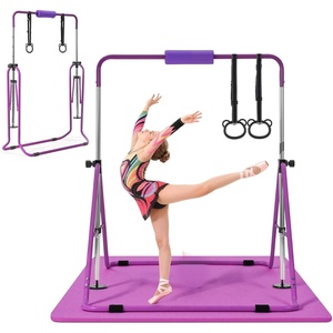 image:imageVEVOR Gymnastic Bars for Kids 140 lbs Capacity Folding Training Kip Bar with Mat 5 Adjustable Height Gymnastic Horizontal Bar Home Training Equipment for Indoor Outdoor Easy AssemblePurple Mat