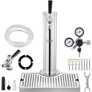 image:imageVEVOR Kegerator Tower Kit Dual Taps Beer Conversion Kit Stainless Steel Keg Beer Tower Dispenser with Dual Gauge CGA320 Regulator amp DSystem Keg Coupler Beer Drip Tray for Party HomeSingle Tap