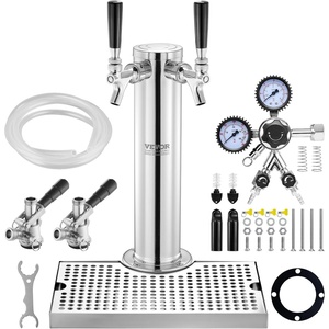 image:imageVEVOR Kegerator Tower Kit Dual Taps Beer Conversion Kit Stainless Steel Keg Beer Tower Dispenser with Dual Gauge CGA320 Regulator amp DSystem Keg Coupler Beer Drip Tray for Party HomeDual Taps