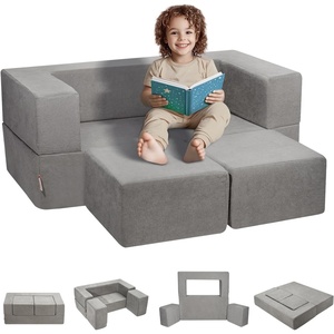 image:imageVEVOR Kids Couch 4Pcs Toddler Couch Sofa Bed Kids Chair Seat Playroom Furniture Child Sectional Sofa with Removable Cover for Kids Girls amp Boys Dark GreyGrey