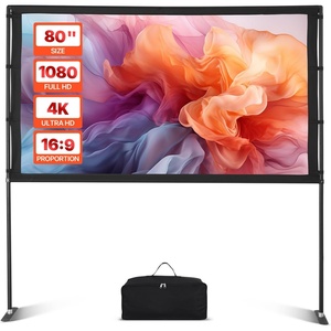 image:imageVEVOR Projector Screen with Stand 120 inch 169 4K 1080 HD Outdoor Movie Screen with Stand WrinkleFree Projection Screen with Tripods and Carry Bag for Home Theater Cinema Backyard Movie NightFlatfooted 80