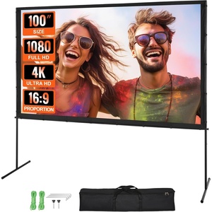 image:imageVEVOR Projector Screen with Stand 120 inch 169 4K 1080 HD Outdoor Movie Screen with Stand WrinkleFree Projection Screen with Tripods and Carry Bag for Home Theater Cinema Backyard Movie NightFlatfooted 100