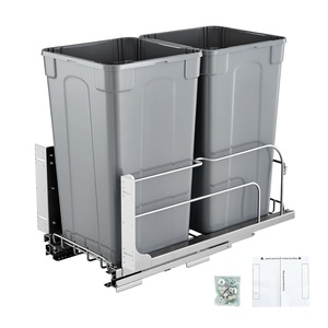 image:imageVEVOR PullOut Trash Can 27 QT x2 Double Under Mount Kitchen Waste Container Heavy Duty Garbage Recycling Bin with Door Kit and Soft Close Slide for Kitchen Cabinet Sink Under Counter Grey54QT
