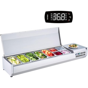 image:imageVEVOR Refrigerated Condiment Prep Station 150 W Countertop Refrigerated Condiment Station with Eight 16 Pans 304 Stainless Body and PC Lid Sandwich Prep Table for Restaurant amp Food StallOriginal Stainless 71 in