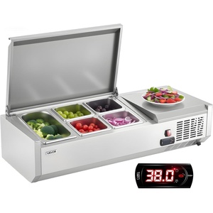 image:imageVEVOR Refrigerated Condiment Prep Station 150 W Countertop Refrigerated Condiment Station with Eight 16 Pans 304 Stainless Body and PC Lid Sandwich Prep Table for Restaurant amp Food StallNew Stainless 40 in