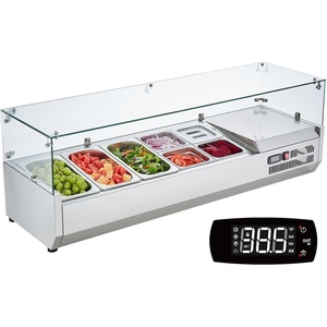 image:imageVEVOR Refrigerated Condiment Prep Station 150 W Countertop Refrigerated Condiment Station with Eight 16 Pans 304 Stainless Body and PC Lid Sandwich Prep Table for Restaurant amp Food StallOriginal Glass 55 in