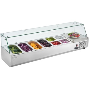 image:imageVEVOR Refrigerated Condiment Prep Station 150 W Countertop Refrigerated Condiment Station with Eight 16 Pans 304 Stainless Body and PC Lid Sandwich Prep Table for Restaurant amp Food StallNew Glass 60 in