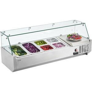 image:imageVEVOR Refrigerated Condiment Prep Station 150 W Countertop Refrigerated Condiment Station with Eight 16 Pans 304 Stainless Body and PC Lid Sandwich Prep Table for Restaurant amp Food StallNew Glass 48 in