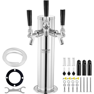 image:imageVEVOR Triple Taps Draft Beer Tower Dispenser Stainless Steel Keg Beer Tower Kegerator Tower Kit with PreAssembled Tubing and SelfClosing Faucet Shanks for Party Bar Pub RestaurantTriple Faucets