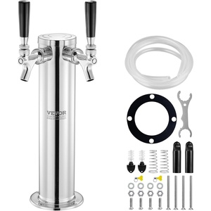 image:imageVEVOR Triple Taps Draft Beer Tower Dispenser Stainless Steel Keg Beer Tower Kegerator Tower Kit with PreAssembled Tubing and SelfClosing Faucet Shanks for Party Bar Pub RestaurantDual Faucets
